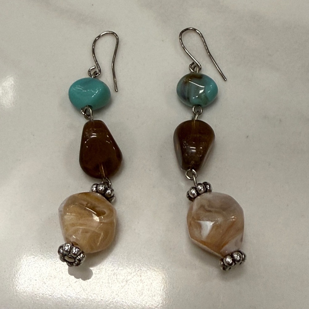 Boho Beaded‎ Dangle Earrings Turquoise Brown Beige Statement Jewelry